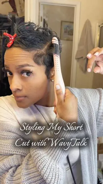 Styling my Shortcut With This Cool Curl Pencil Iron #wavytalk #wavytalkhair @wavytalkofficial 