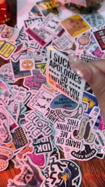 130 funny vinyl waterproof stickers in one pack for your water bottle or hard hat or laptop or ya know whatever #funnystickers #vinylstickers #stickers #tiktokshop