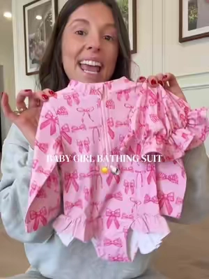 The perfect bathing suit for your baby girl! 🎀☀️🐚 it ranges from 0-3 months to 2-3 years & comes in so many different patterns! #babygirl #babyoutfit #bathingsuit #summeroutfits #vacationoutfits