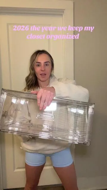 These clear drawers are perfect for keeping your closet organized! They’re 8in tall and 18in long! You can buy them in sets as well! Perfect for clothes or hair tools! #closetorganization #closet #storage #cleantok #clean 