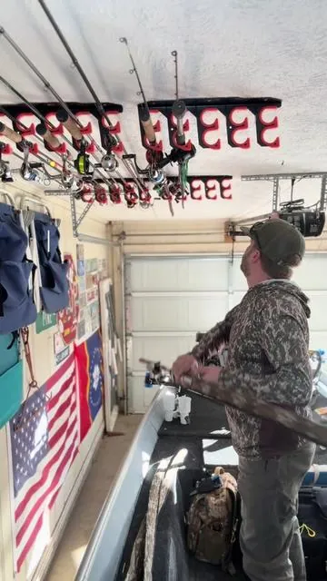 These rod holders are the perfect addition to my garage or holds the rods I’m not using up an out of the way! Click that link and get you a 2 pack today! #fishing #bass #crappie #fishingpole #tiktokshop 