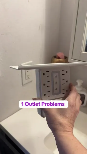 Outlet extender with shelf and multicolor nightlight! A power strip surge protector with multiple plug-in outlets and USB and USB-C! #OutletExtender #OutletNightlight #StorageOutlet #PowerStrip #SurgeProtector 