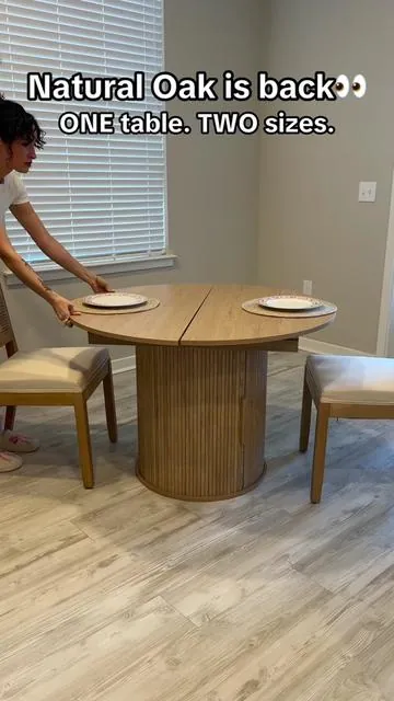 Two dining tables for the price of one?!😱 The viral extendable dining table with hidden storage in the color natural oak is back in stock!👏💕✨ #diningtable #table #kitchenhacks #storage #tiktokshop 