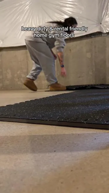 home gym floors made easy & rental friendly! These ones are 24x24 inches & you can get a few different pack sizes. This is how much we got out of a 25 pack! Sooo excited for this home gym 🤍 #homegym #homegymequipment #workout #fitness #gym home gym equipment, home gym setup, workout room floors, home gym floors, rental friendly gym floors, unfinished basement foam floors 