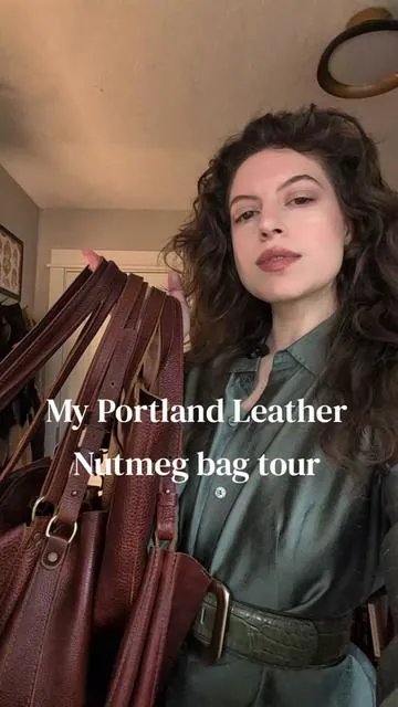 Nutmeg collection tour!!! This is my go to color for Portland Leather, and it's growing bit by bit, am I missing any essentials?? #leatherbag #pursetok #styletok #bagtour #portlandleather 