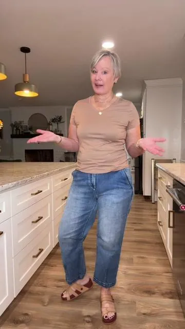 These jeans are a mid rise and have no distressing, so they are work and church appropriate. I love the slanted pockets because it gives them more of a trouser look. #tiktokshopjumpstartsale #tiktokshopcreatorpicks #over50style #croppedjeans #womensjeans 
