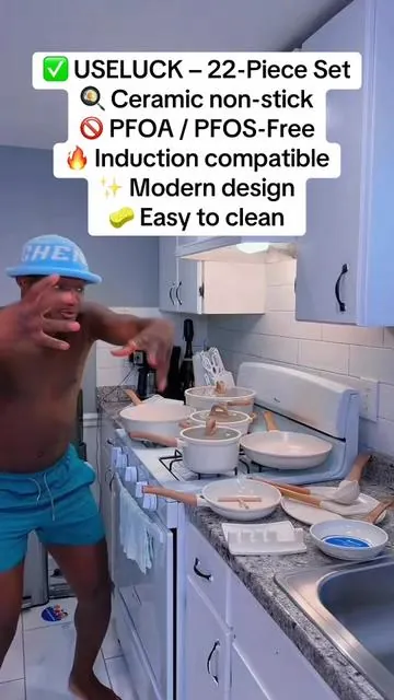 ✅ USELUCK – 22-Piece Set 🍳 Ceramic non-stick 🚫 PFOA / PFOS-Free 🔥 Induction compatible ✨ Modern design 🧽 Easy to clean ! Free Shipping 🔥🔥🔥#fanmmetegasonmete #anmweychawapetenet #ceramicnonstick 
