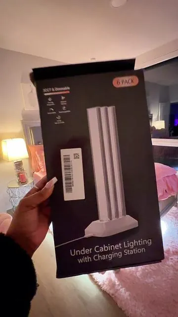 Should I add 5 to each side instead of 3 so the lights are more consistent across the bottom? I forgot to show y’all but you get a charging dock so you can charge 3 lights at a time. #motionsensorlights #motionsensor #undercabinetlights #darkroom #lighting 
