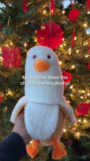 They sing chicken banana song while holding this duck banana plushy😂It’s cute and soft #plushy#chickenbanana#song#kidstoy#fyp