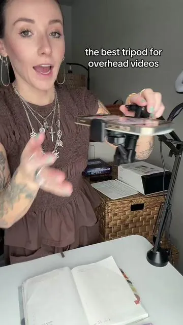 seriously the best tripod I’ve used for overhead videos and I’ve tried a handful of them!! #tripod #contentcreation #filmingsetup #filming #contentcreator  Tripod for overhead filming, how to film overhead videos, filming setup, clip on desk tripod 