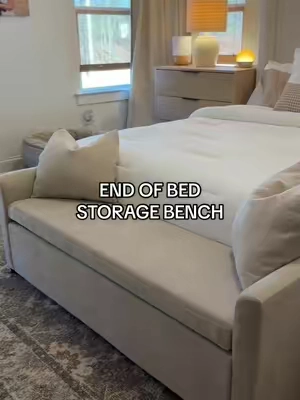 Finally!! An aesthetic way to store my mounds of blankets 😅 This is BEAUTIFUL @Hulala Home  #endofbedstorage #storagebench #bedroomfinds #cozyhome #homefinds 