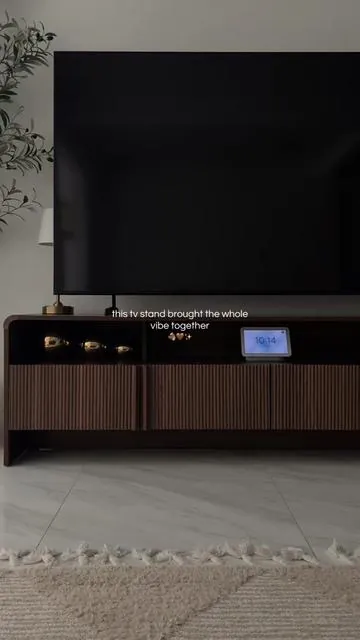 Simple upgrade, BIG difference ✨🪵📺 ITS GORGEOUS ✨ @Amerlife #homefinds #amerlife #homefurnishing #tiktokshophomefinds #tvstand 