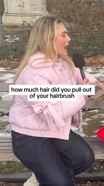 How much hair did you pull out of your hairbrush this morning? 👀 Our viral Rice Water Shampoo and Conditioner is here to repair your hair 🧼 #streetinterview #ricewater #foryoupage #hairtok #hairgrowth 