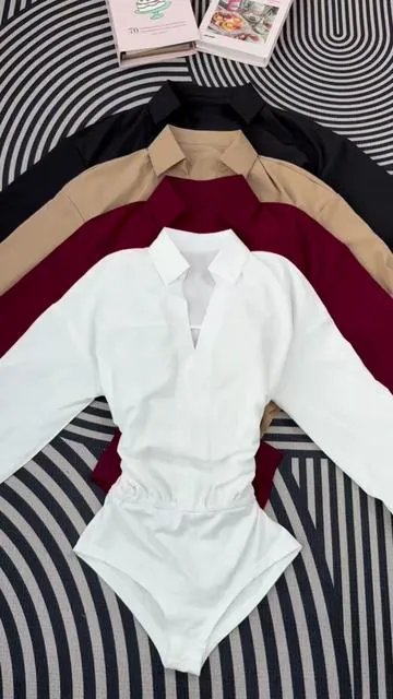 V-neck shirt bodysuit, sleek & polished, effortless chic! ✨#bodysuit #bodysuitstyle #shirt #fashion #tiktokshopjumpstartsale 