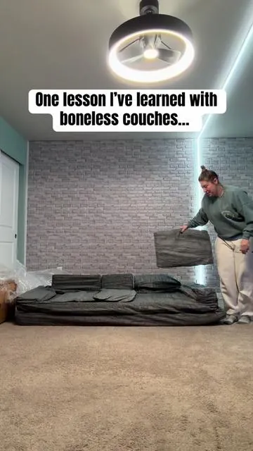 This boneless couch bed combo is ridiculously comfortable. No hard frame, no stiff cushions — it works as a couch, a lounger, and an easy bed when you need it. #BonelessCouch #CouchBed #SmallSpaceFurniture #LivingRoomFurniture #HomeComfort