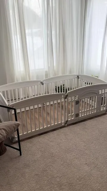 This puppy playpen is the perfect size. You can even take a panel out if you want it smaller. It easily snaps together. #puppyplaypen #playpen #playarea 