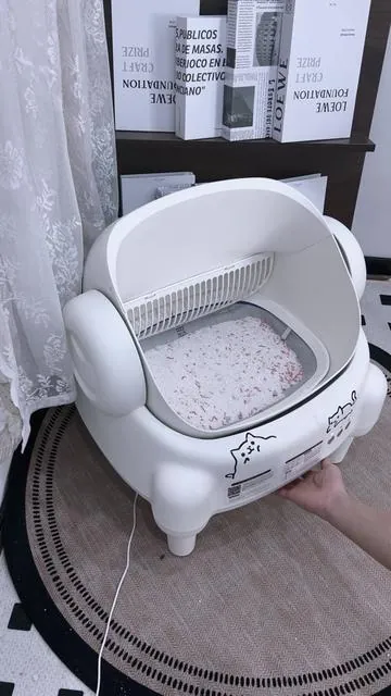 ECORUI Self Cleaning Litter Box Open Top Automatic with App Control for Multiple Cats Safety Sensors Protection Cream White 16.5"x16.5" Entrance 10.5L Compartment 