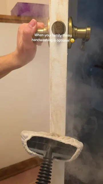 I don’t even want to talk about how long this was here 😭 Apparently washing hands in my house is optional… because WHY did steam lift this so easily?! This is exactly why I love steam cleaning. No harsh chemicals, no scrubbing until your arms fall off — just heat doing all the work. I literally held it there and watched the grime disappear. I use this on door frames, baseboards, grout, bathrooms, high-touch areas… basically all the spots that look clean but absolutely are not. If you’re a busy mom, hate scrubbing, or just love a disgusting but satisfying clean — this one’s worth it. I linked the steam cleaner I use right here 👇 #steamcleaner #satisfyingclean #cleaningtok #deepclean #tiktokshopjumpstartsale 