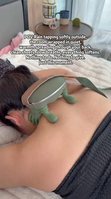 Rain tapping softly outside, the room wrapped in quiet, warmth spreading through your back, clean sheets, slow breaths, everything softens. Nothing to do. Nothing to give. Just this moment.#massager #backpain #relax #massagemachine #neckmassager    