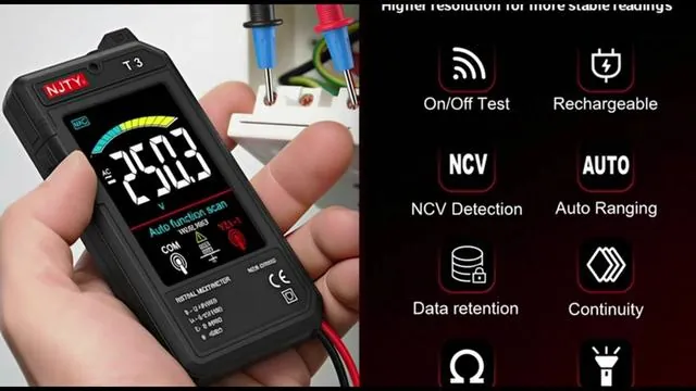 NJTY T3 スマートデジタルマルチメータ、オートレンジマルチメータ、電圧・抵抗を測定するマルチメータ、ライブワイヤー認識機能付き充電式マルチメータ #マルチメーター #デジタルマルチメーター #USB充電 #測定器 #電圧測定 #DIY #家庭用 #安全確認 #初心者向け #便利グッズ #買ってよかった #おすすめ工具 #ガジェット #njty #t3