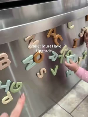 These silicone magnetic letters are so much better than the old style plastic ones #toddlermusthaves #toddlertoys #earlylearning #learningfun #magneticletters 