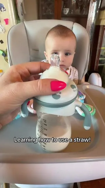 There is a weighted straw inside this cup! Genius idea for picky babies! #babyessentials #babymusthaves #babybottle #sippycup #momsoftiktok 