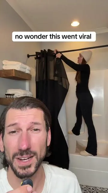 I’m surprised everyone doesn’t have one of these by now #showercurtain #showercurtains #hooklessshowercurtain #showertok #tiktokshopcreatorpicks 