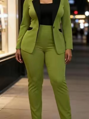 Women's Colorblock Blazer & Straight Leg Pants Set Suits#twopieceset #suit #tiktokshop #spotlightfinds #OOTD 