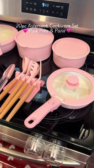 20pcs Cookware Set by Astercook in PINK!! 🩷🩷🩷🩷 amazing quality and the color is soooooo prettty!!! 😍 Comes with way more than I need! #cookware #pink #potsandpans #kitchengadgets #cook 