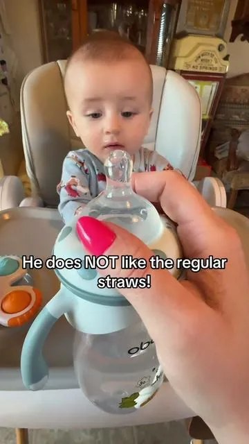 We tried a straw at 6 months, and he said nope! So happy we found this bottle! #babybottle #sippycup #momsoftiktok #babyessentials #babymusthaves 