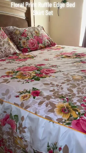 #floraloprintrufflededgebedskirtset#beddingset#tiktokshop 