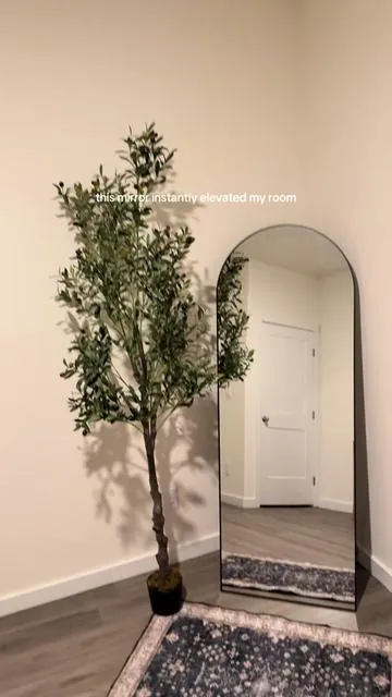 this is exactly what my room was missing full length arched mirror that opens up the space and looks so aesthetic #archedmirror #homedecor #roomdecor #tiktokshopfinds #interiordesign 