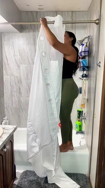 I’m never using a shower curtain that requires hooks again! #showercurtain #shower #bathroommusthave 