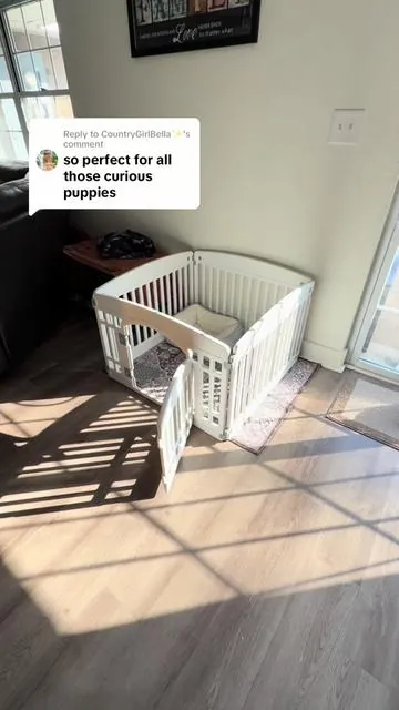 Replying to @CountryGirlBella✨️ Puppy containment but make it cute & convenient 🐶✨ This durable plastic playpen keeps your little escape artist safe with a lockable door and non-slip base. Lightweight, portable, and perfect for playtime anywhere! 🐾 #TikTokShopDeals #PuppyEssentials #DogMomLife #PetProducts #HomeWithPets