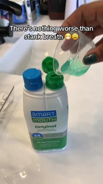 Stank breath be gone 🤣🙏🏾 Oral health is so important and I haven’t used a mouthwash that is better than this one right here!  This Smart Mouth Mouthwash leaves your breath feeling fresh and clean 🤍✨ definitely add this to your bathroom essentials 🤍 #mouthwash #oralhealth #morningroutines #stinkybreath #oralhygiene 
