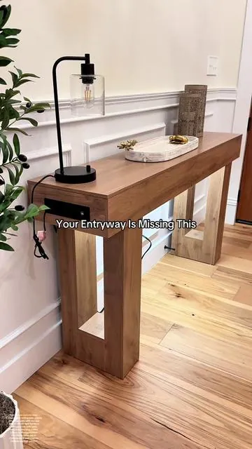 This farmhouse console table secretly solves cord clutter with built-in power outlets and a motion sensor light. Perfect for entryways, behind the couch, or hallways — functional and organized in one piece. #consoletable #entrywaydecor #homedecorinspo #aesthetichome #tiktokshopcreatorpicks 