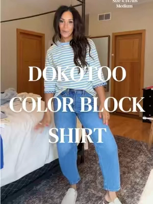 @DOKOTOO-US color block shirt, that’s not cropped and not tight! Super cute for spring comes in several colors! #dokotoo #colorblocktop #butterysoft #stripeshirt #springtop 