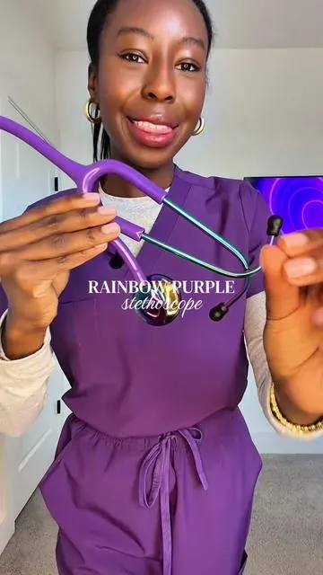 RAINBOW PURPLE STETHOSCOPE 💜🌈😍 I’m showing off the rainbow purple and it is STUNNING in person. The metallic rainbow chest piece with the purple tubing? Obsessed. It gives personality without sacrificing professionalism. It’s lightweight, has soft ear tips, and a solid alloy chest piece for clear sound 💜 perfect for nurses, nursing students, EMTs, doctors, or anyone building their clinical kit. And if rainbow purple isn’t your vibe, it comes in a ton of other colors too. Your tools don’t have to be boring. If you’re on the floor every day, you might as well carry something that matches your energy. Tap the cart and pick your color. #Stethoscope #NurseLife #NursingStudent #MedicalSupplies #nursingschool 