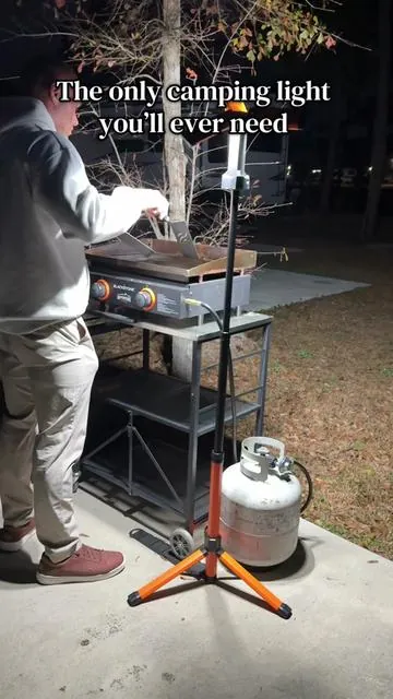 POV: your campsite is the only one you can actually see at night 😅 Rechargeable, 3 adjustable heads, over 5’ tall and under $30 right now. #rvlife #campingmusthave #campinggear #rvtiktok #tiktokshopfinds 