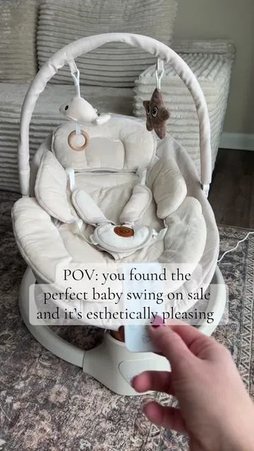 Different speeds, plays music, super cute and affordable! #baby #babyswing #babygift 