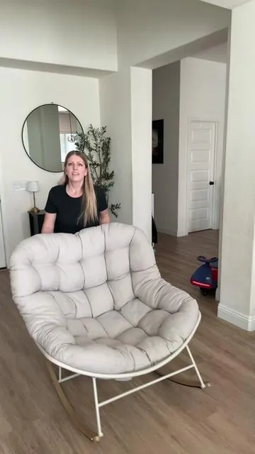 It's so dang comfortable✨ #oversizedrockingchair #outdoorrockingchair #patiolounge #porchchair #indooroutdoorfurniture @GRAND PATIO  @🩷Rebecca🩷🗝️ 