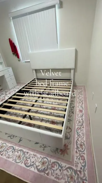 Beautiful velvet bed frame @SHA CERLIN #bedframe #roomtransformation #roommakeover #bedroom #bedroommakeover 
