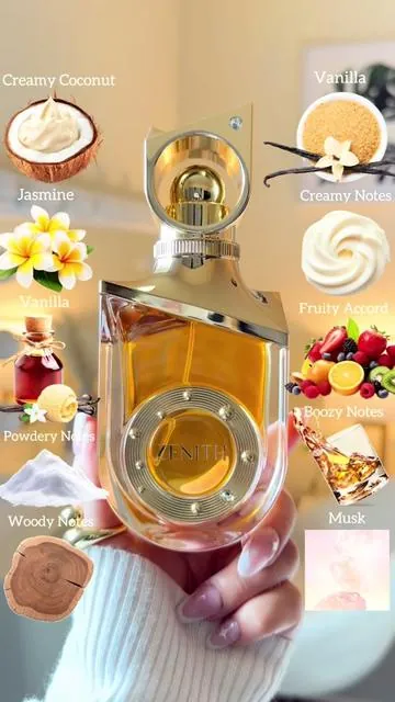 Zenith🍨🥥✨@Riiffs Parfums    Arabian perfume warm cozy, creamy powdery & boozy🍨🥥🥃 🍨🥥Top Notes: Coconut, Vanilla, Creamy Accords, whipped cream. 🍨🥃Middle Notes: Rum, Jasmine, Powdery Notes, Fruit Notes, Saffron. 🍨🪵Base Notes: Vanilla, Musk, Woody Notes, Cashmeran. Click the orange cart to shop!🛍️ @BeautyHouse US  #riiffs#zenith#perfumetiktok#fragrancetiktok#fragrancetok 