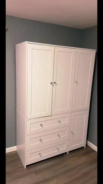 【2 Packages Delivery】VOWNER Wooden Wardrobe Closet Armoire Storage Cabinet 3 Doors with Hanging Rod for Hanging Clothes Bedroom Large Capacity Tall Freestanding Armoire Organizer with Shelves
