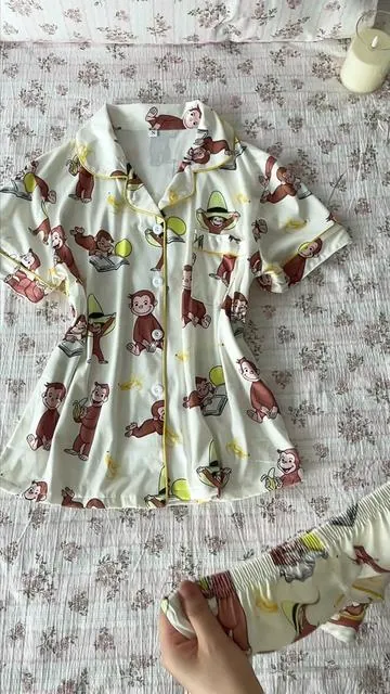 How cute is this monkey banana print? #pajamaset #monkeyprint #sleepwear #TikTokShopHolidayHaul #TikTokShopCreatorPicks 