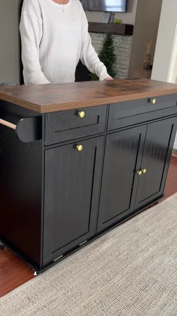 This is a beautiful drop leaf rolling island! If you have limited space, this is perfect! #kitchenisland #kitchenstorage #kitchenfurniture #tiktokshopstockup #tiktokshopcreatorpicks 