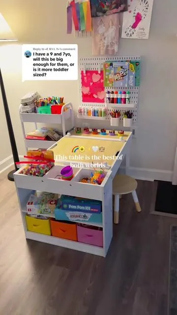 Replying to @•E M I L Y• this table is perfect for kiddos from 4-12 according to the description! But my daughter is 3 and uses it great! 🤍🤍 #multifunctionaltable #arttable #kidstable #artsandcrafts #artsandcraftsforkids 