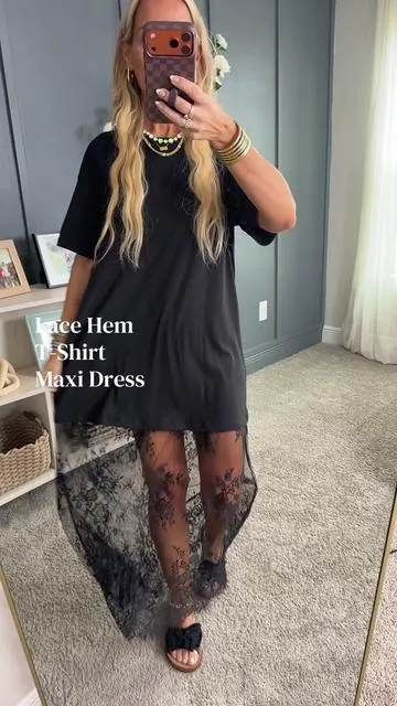 Lace Hem T-Shirt Maxi Dress that looks effortless but turns heads. #MaxiDress #TShirtDress #Over40Style #ComfyChic #TikTokShopFashion 