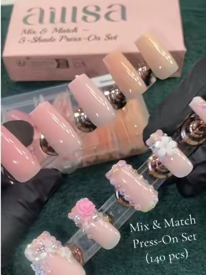 Style: Blush Series | Medium Square 💅  This 140 piece press on set did not disappoint. These new shades from the blush series are so cute.  #aillsanails #diypressonnails #diynail #nailkitforbeginners #easydiynails 