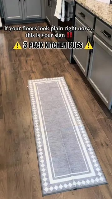 Three matching gray kitchen mats, perfectly coordinated, neutral, and instantly pulling my whole kitchen together. The color is that clean, modern gray that goes with everything. #kitchenrefresh #tiktokshopcreatorpicks #kitchenrugs #homedecor 
